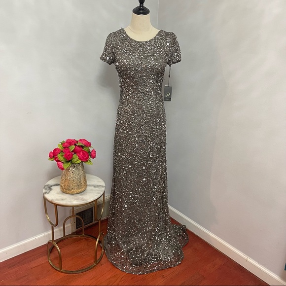 # Adrianna Papell Sequined & Embellished Scoop Back Long Dress - Picture 4 of 17
